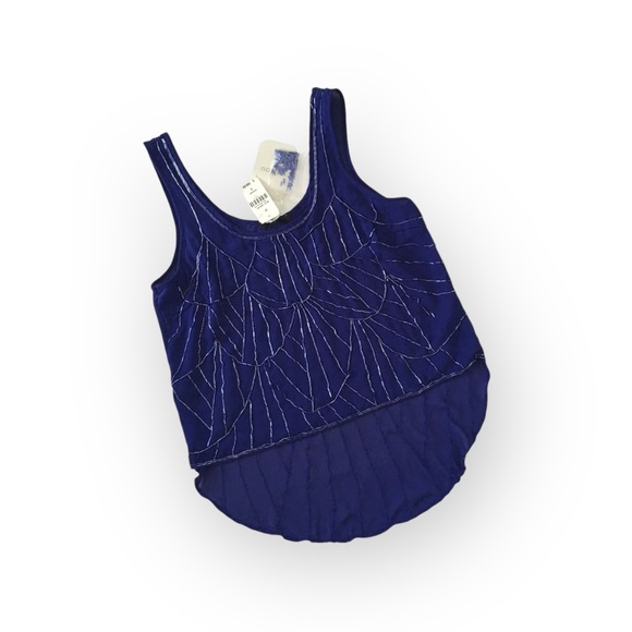 new LF Millau ❤︎ Delicate Beaded Chiffon Semi Sheer Tank Top ❤︎ Cobalt Blue ❤︎ S - Picture 5 of 16